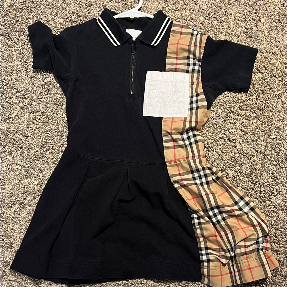 Burberry Black and Tan Plaid Polo Dress